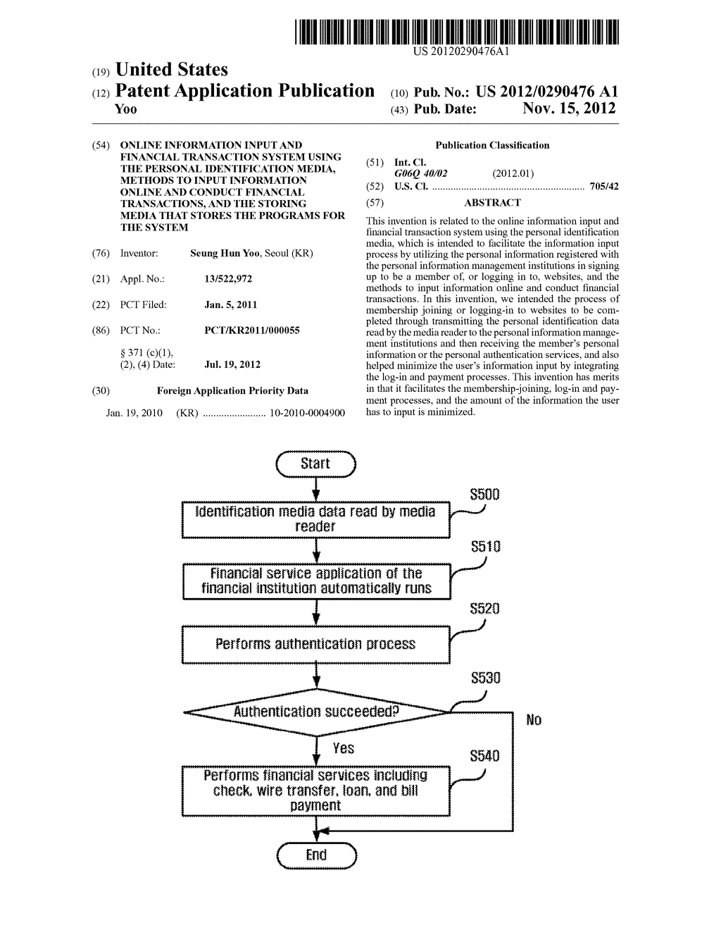 ONLINE INFORMATION INPUT AND FINANCIAL TRANSACTION SYSTEM USING THE     PERSONAL IDENTIFICATION MEDIA, METHODS TO INPUT INFORMATION ONLINE AND     CONDUCT FINANCIAL TRANSACTIONS, AND THE STORING MEDIA THAT STORES THE     PROGRAMS FOR THE SYSTEM - diagram, schematic, and image 01