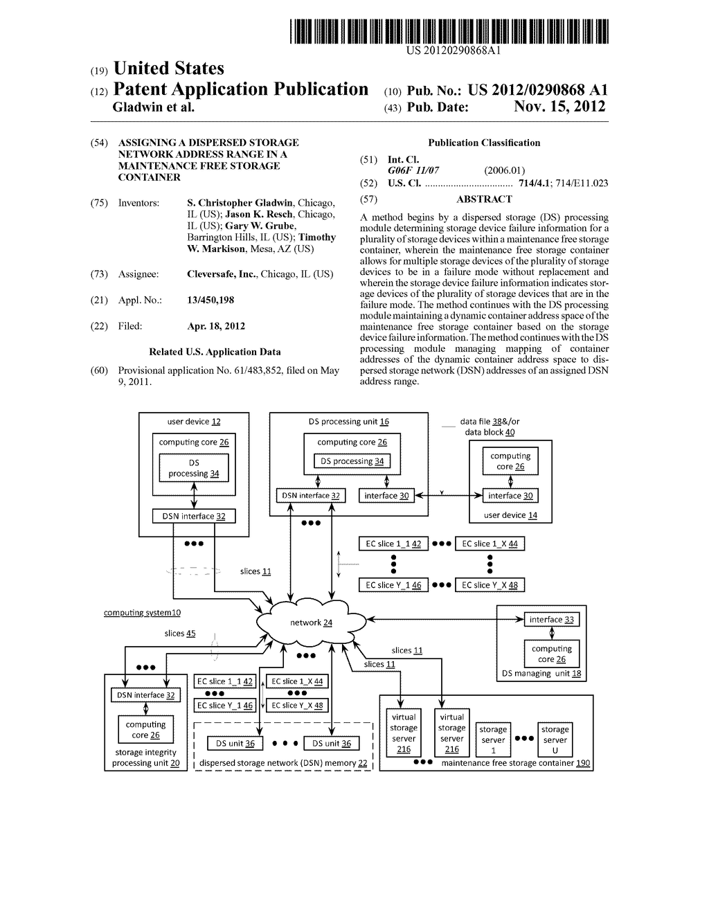 ASSIGNING A DISPERSED STORAGE NETWORK ADDRESS RANGE IN A MAINTENANCE FREE     STORAGE CONTAINER - diagram, schematic, and image 01