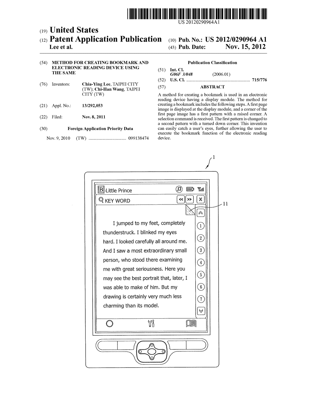 METHOD FOR CREATING BOOKMARK AND ELECTRONIC READING DEVICE USING THE SAME - diagram, schematic, and image 01