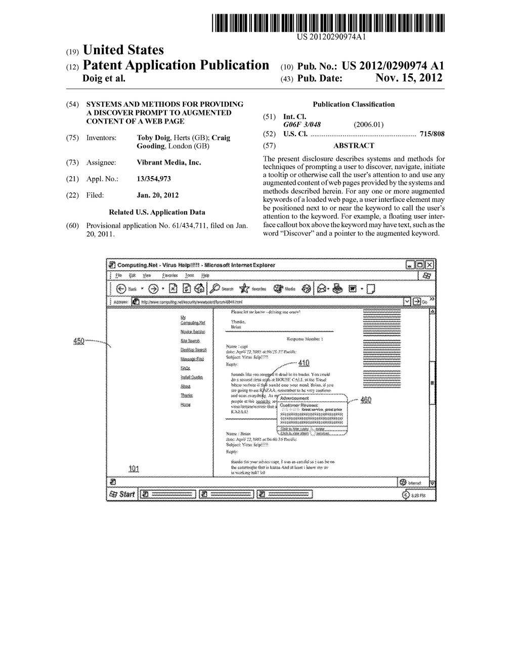 SYSTEMS AND METHODS FOR PROVIDING A DISCOVER PROMPT TO AUGMENTED CONTENT     OF A WEB PAGE - diagram, schematic, and image 01