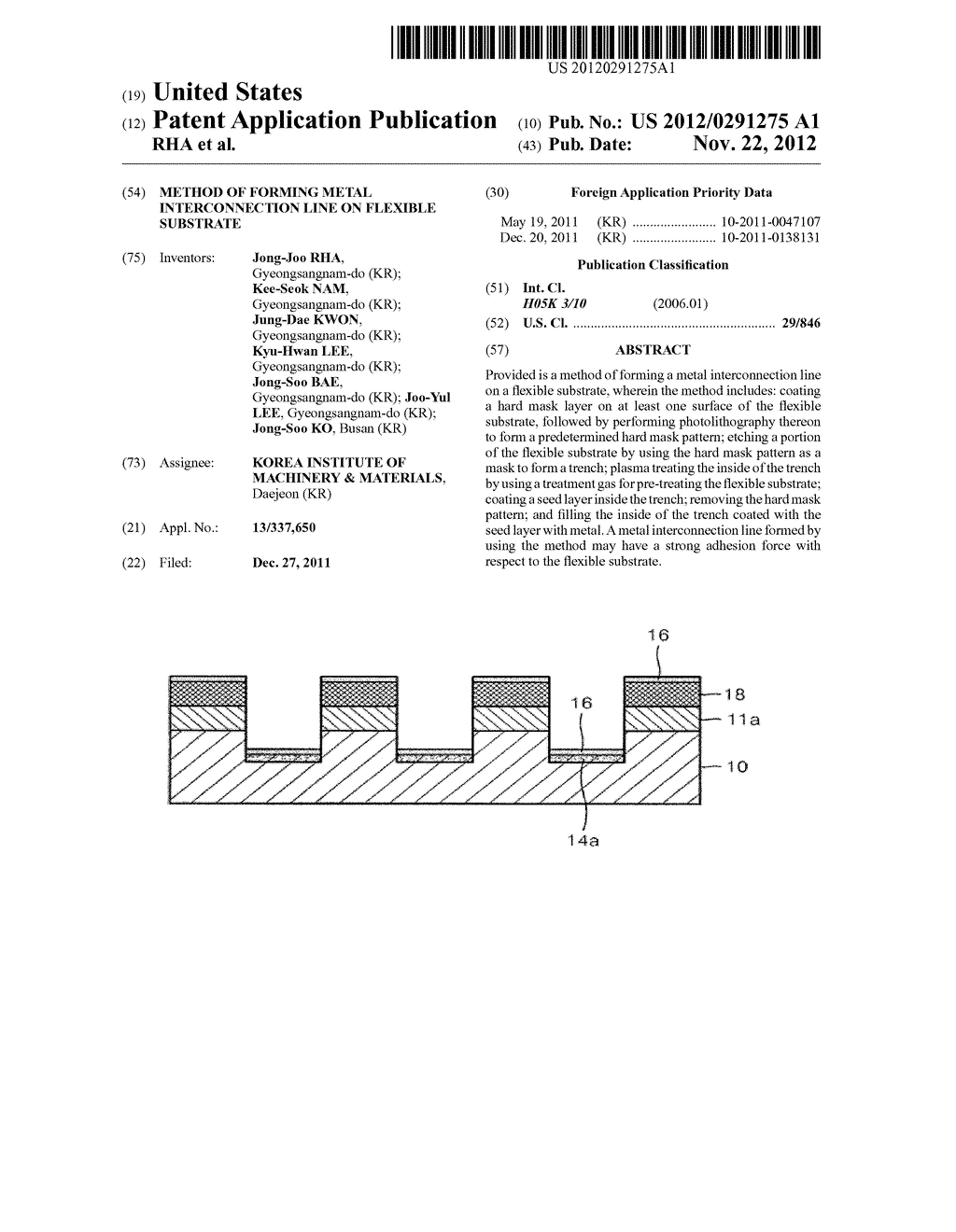 METHOD OF FORMING METAL INTERCONNECTION LINE ON FLEXIBLE SUBSTRATE - diagram, schematic, and image 01