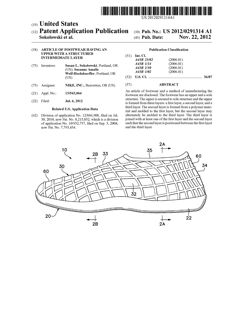 Article of Footwear Having an Upper with a Structured Intermediate Layer - diagram, schematic, and image 01