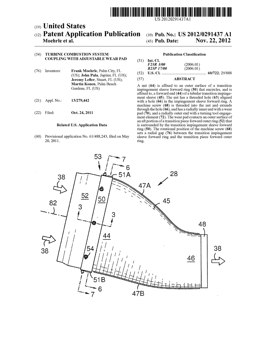 TURBINE COMBUSTION SYSTEM COUPLING WITH ADJUSTABLE WEAR PAD - diagram, schematic, and image 01