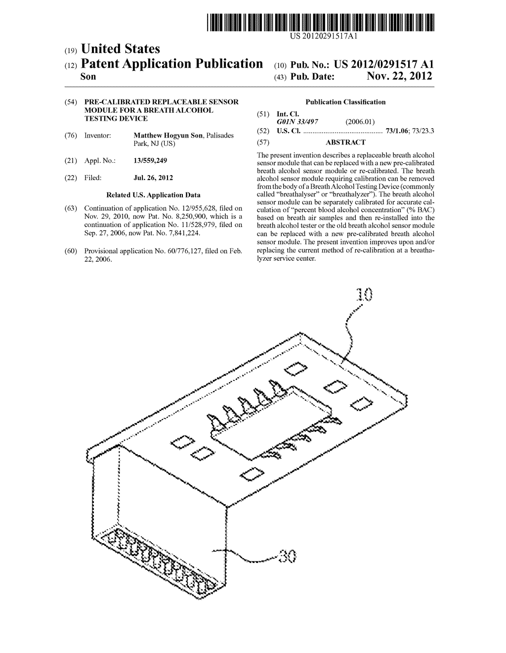 PRE-CALIBRATED REPLACEABLE SENSOR MODULE FOR A BREATH ALCOHOL TESTING     DEVICE - diagram, schematic, and image 01