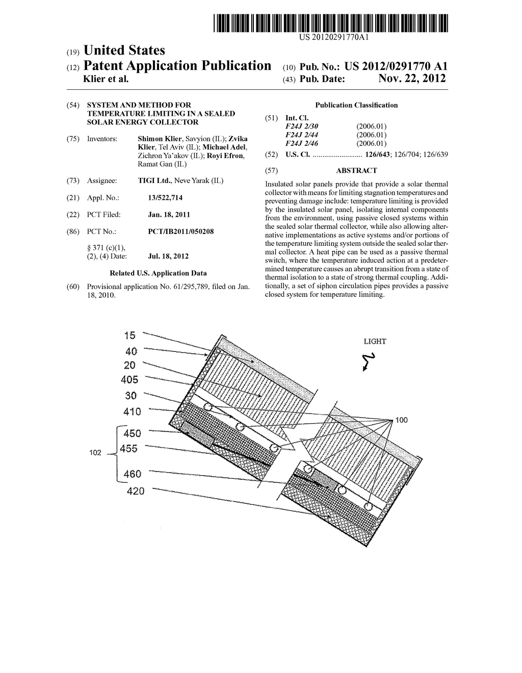 SYSTEM AND METHOD FOR TEMPERATURE LIMITING IN A SEALED SOLAR ENERGY     COLLECTOR - diagram, schematic, and image 01