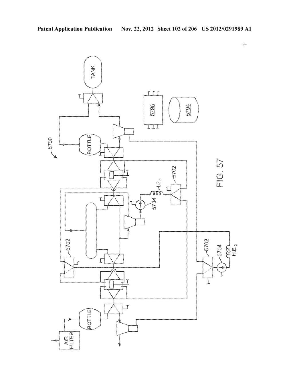 COMPRESSED AIR ENERGY STORAGE SYSTEM UTILIZING TWO-PHASE FLOW TO     FACILITATE HEAT EXCHANGE - diagram, schematic, and image 103