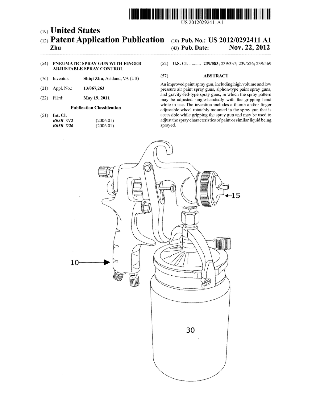 Pneumatic spray gun with finger adjustable spray control - diagram, schematic, and image 01