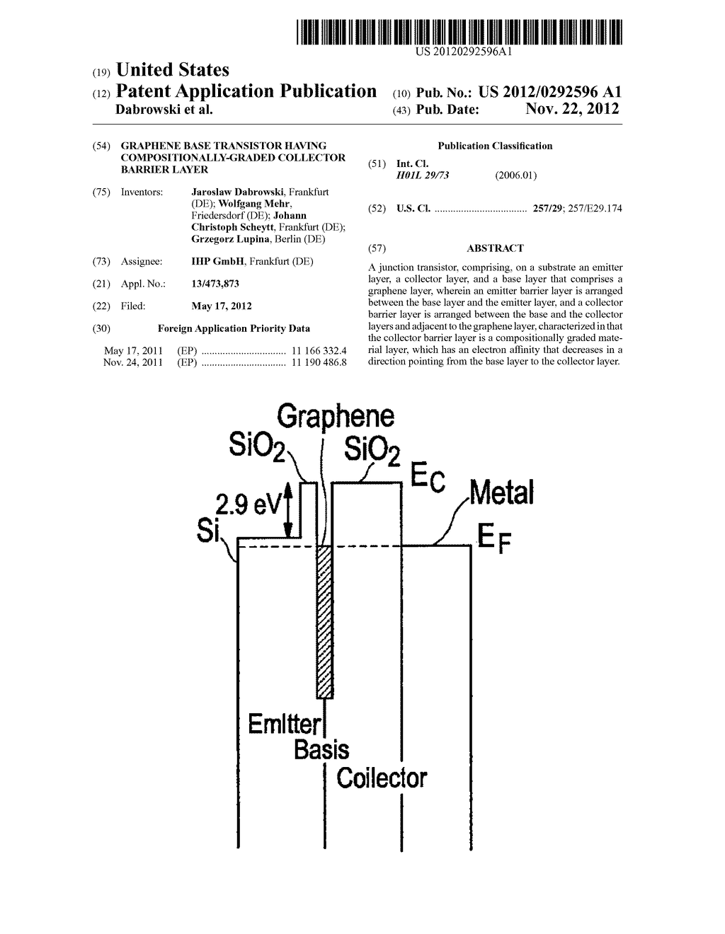 Graphene Base Transistor Having Compositionally-Graded Collector Barrier     Layer - diagram, schematic, and image 01