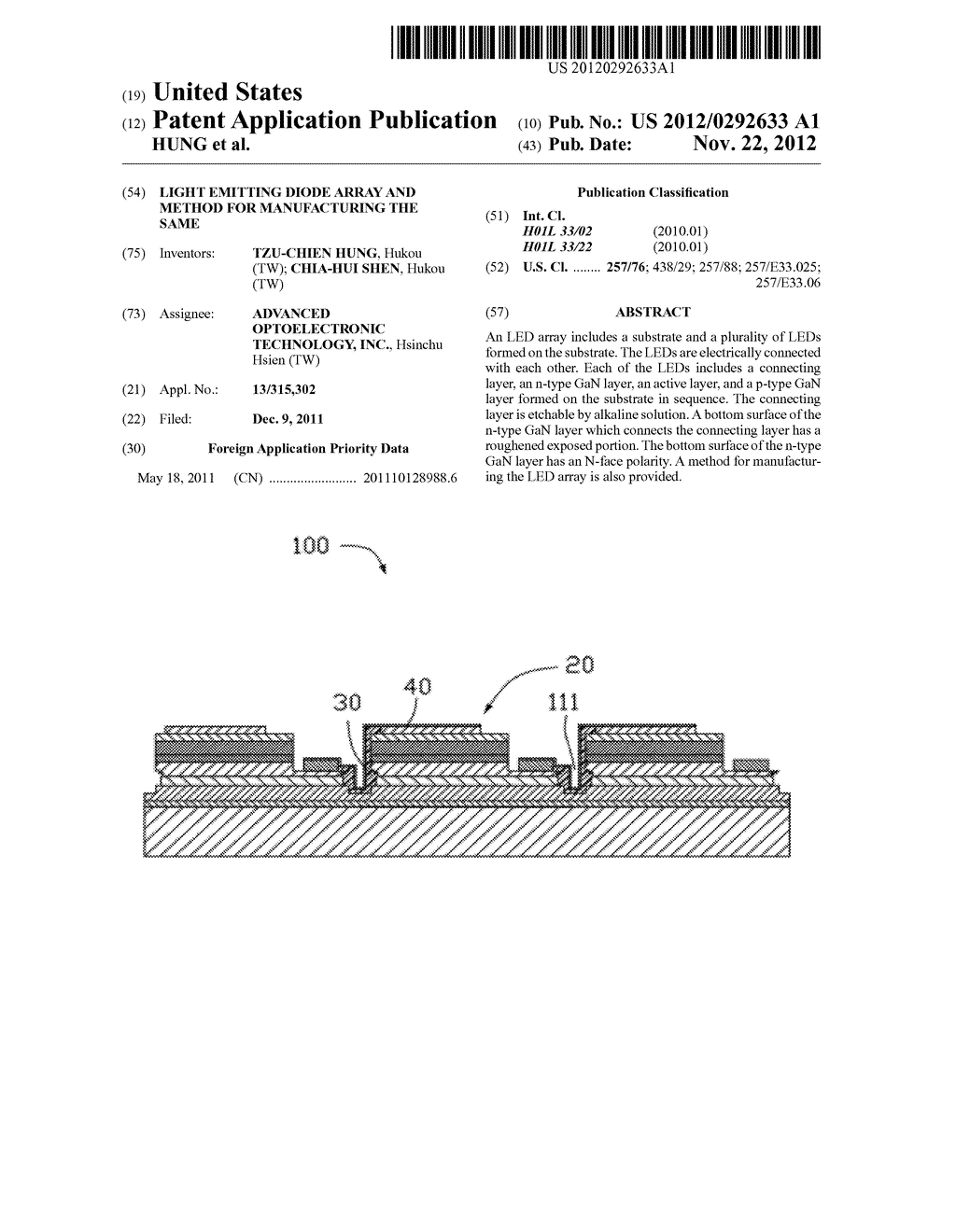 LIGHT EMITTING DIODE ARRAY AND METHOD FOR MANUFACTURING THE SAME - diagram, schematic, and image 01