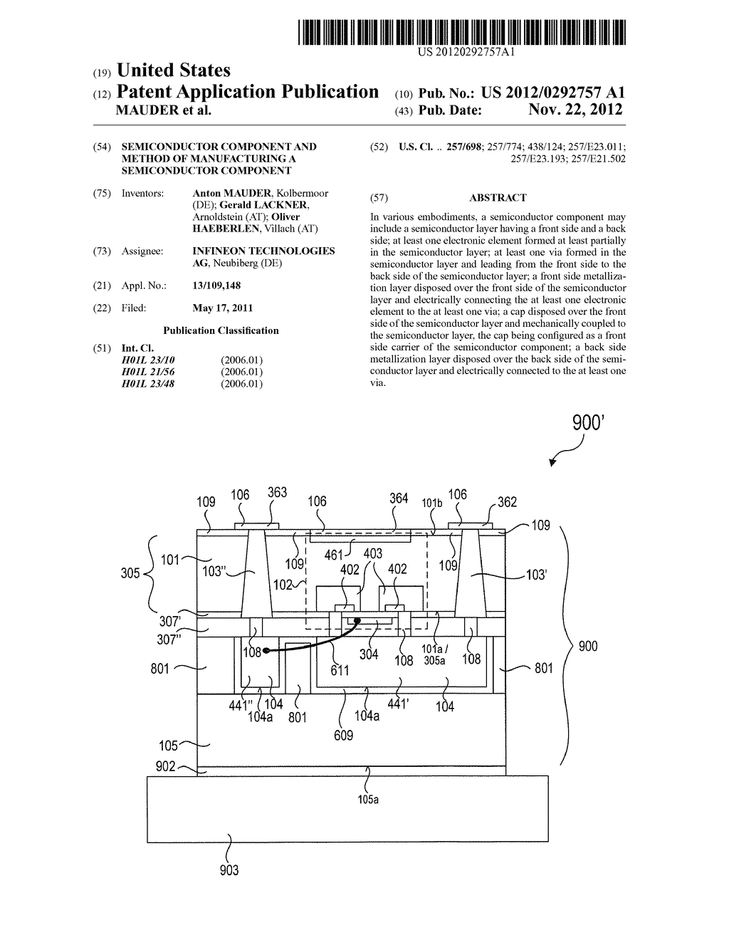 SEMICONDUCTOR COMPONENT AND METHOD OF MANUFACTURING A SEMICONDUCTOR     COMPONENT - diagram, schematic, and image 01