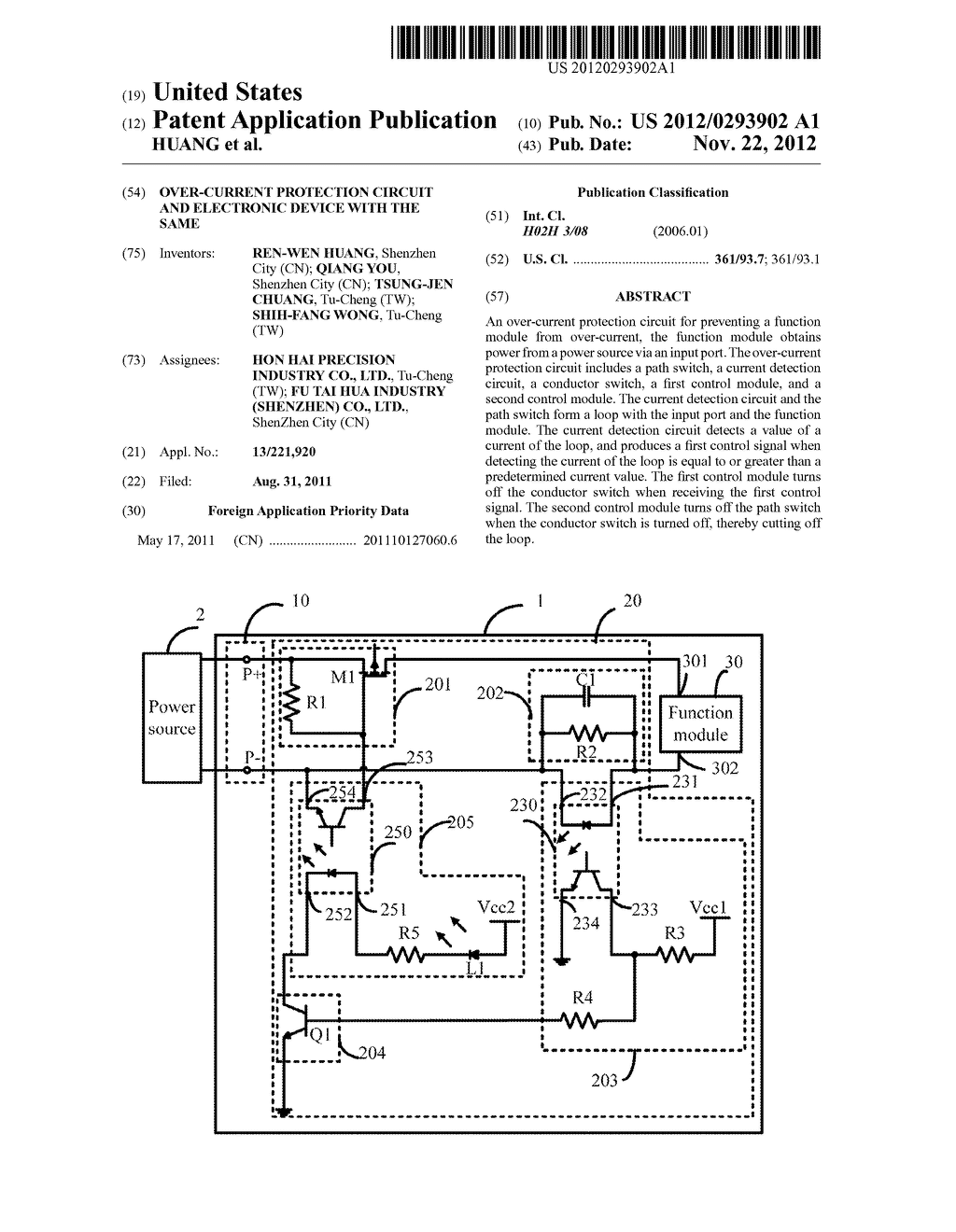 OVER-CURRENT PROTECTION CIRCUIT AND ELECTRONIC DEVICE WITH THE SAME - diagram, schematic, and image 01