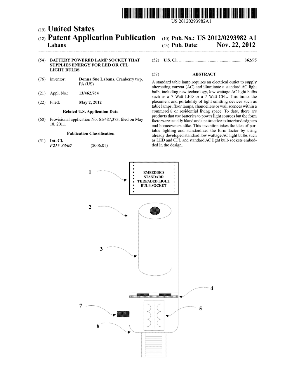 Battery powered lamp socket that supplies energy for LED or CFL light     bulbs - diagram, schematic, and image 01