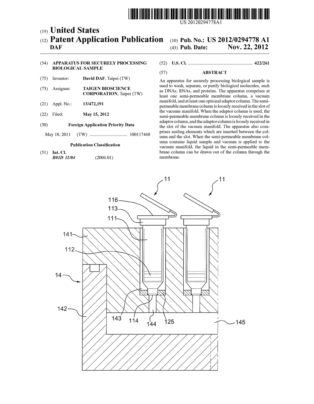 APPARATUS FOR SECURELY PROCESSING BIOLOGICAL SAMPLE - diagram, schematic, and image 01