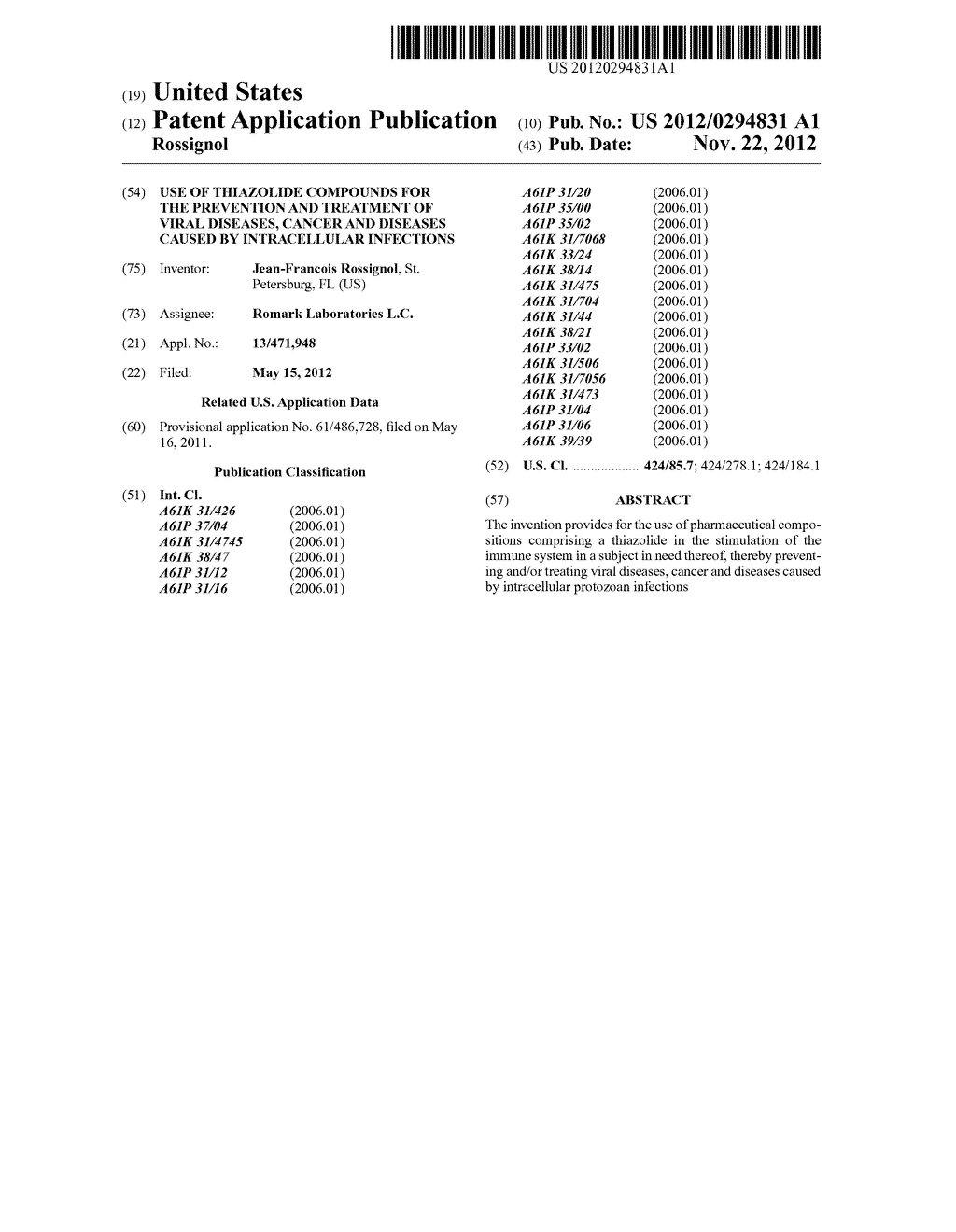 USE OF THIAZOLIDE COMPOUNDS FOR THE PREVENTION AND TREATMENT OF VIRAL     DISEASES, CANCER AND DISEASES CAUSED BY INTRACELLULAR INFECTIONS - diagram, schematic, and image 01