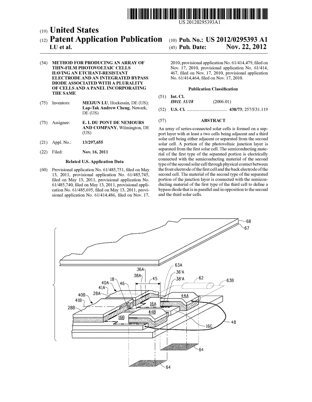 METHOD FOR PRODUCING AN ARRAY OF THIN-FILM PHOTOVOLTAIC CELLS HAVING AN     ETCHANT-RESISTANT ELECTRODE AND AN INTEGRATED BYPASS DIODE ASSOCIATED     WITH A PLURALITY OF CELLS AND A PANEL INCORPORATING THE SAME - diagram, schematic, and image 01