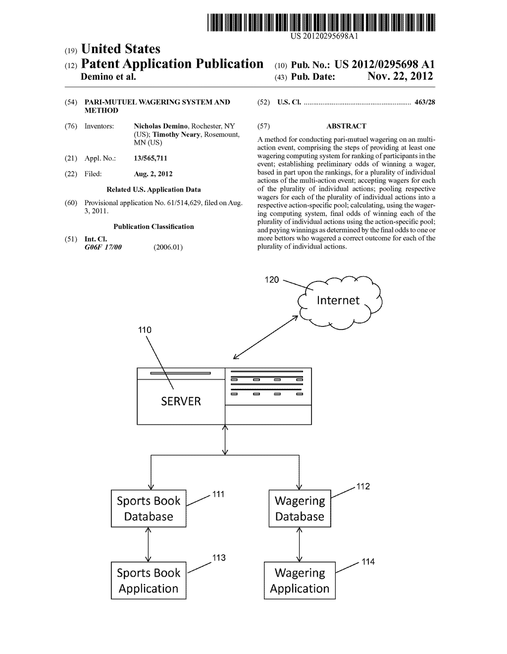 PARI-MUTUEL WAGERING SYSTEM AND METHOD - diagram, schematic, and image 01