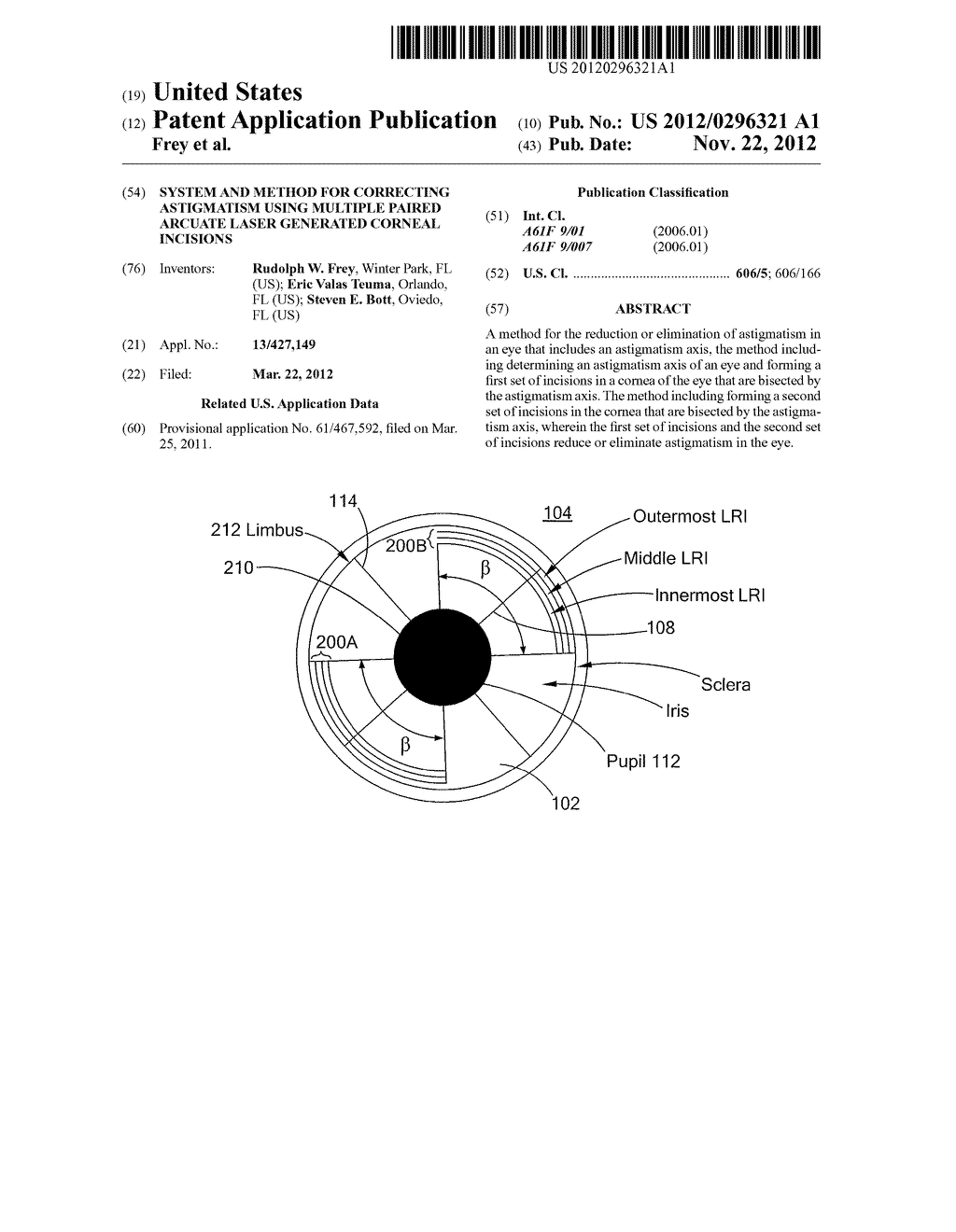 SYSTEM AND METHOD FOR CORRECTING ASTIGMATISM USING MULTIPLE PAIRED ARCUATE     LASER GENERATED CORNEAL INCISIONS - diagram, schematic, and image 01