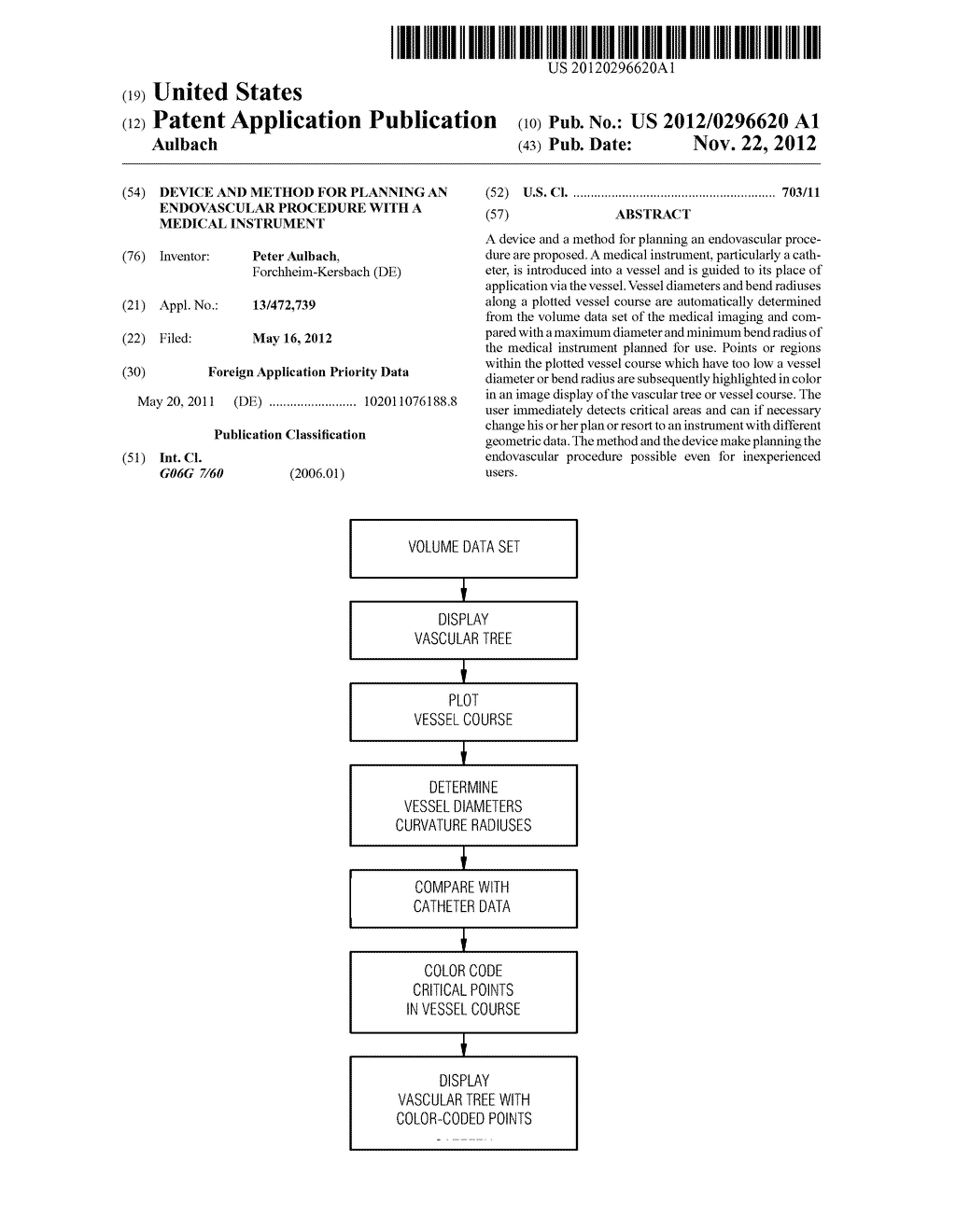 DEVICE AND METHOD FOR PLANNING AN ENDOVASCULAR PROCEDURE WITH A MEDICAL     INSTRUMENT - diagram, schematic, and image 01