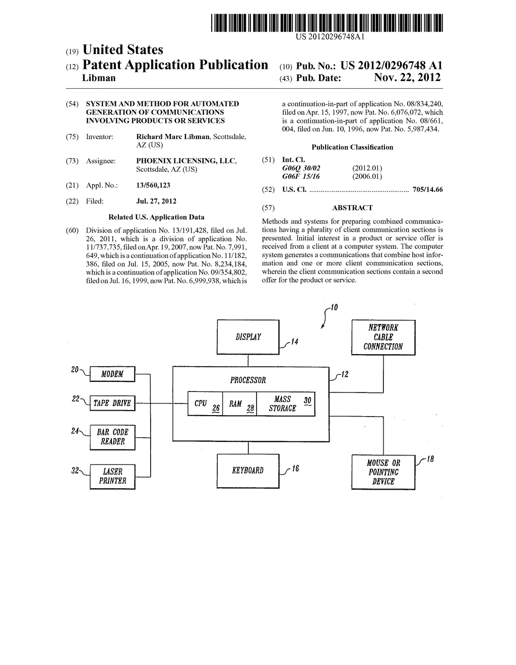 SYSTEM AND METHOD FOR AUTOMATED GENERATION OF COMMUNICATIONS INVOLVING     PRODUCTS OR SERVICES - diagram, schematic, and image 01