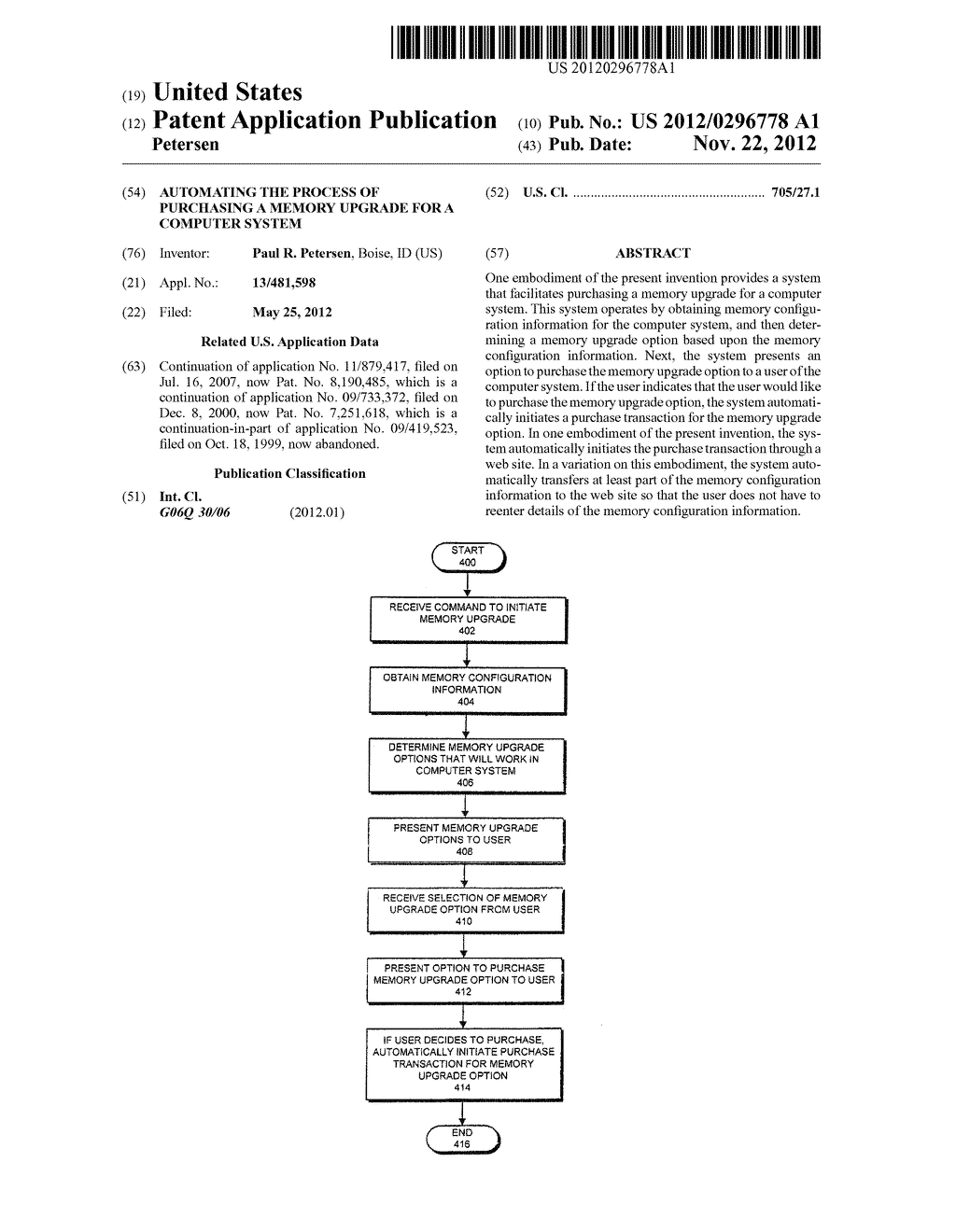 AUTOMATING THE PROCESS OF PURCHASING A MEMORY UPGRADE FOR A COMPUTER     SYSTEM - diagram, schematic, and image 01