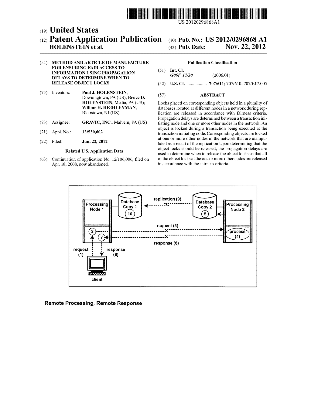 Method and article of manufacture for ensuring fair access to information     using propagation delays to determine when to release object locks - diagram, schematic, and image 01