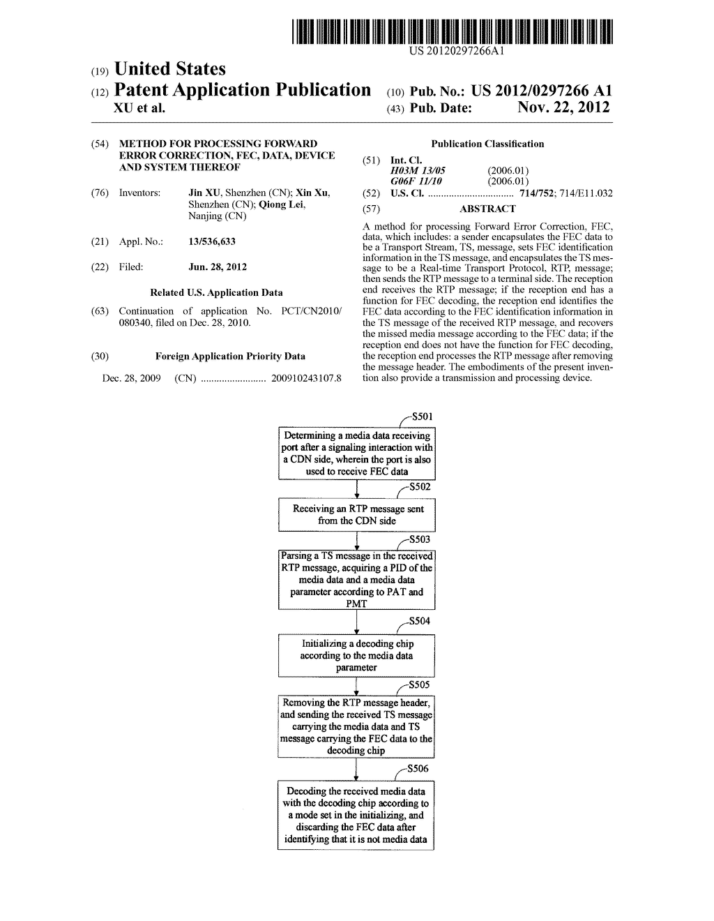 METHOD FOR PROCESSING FORWARD ERROR CORRECTION, FEC, DATA, DEVICE AND     SYSTEM THEREOF - diagram, schematic, and image 01