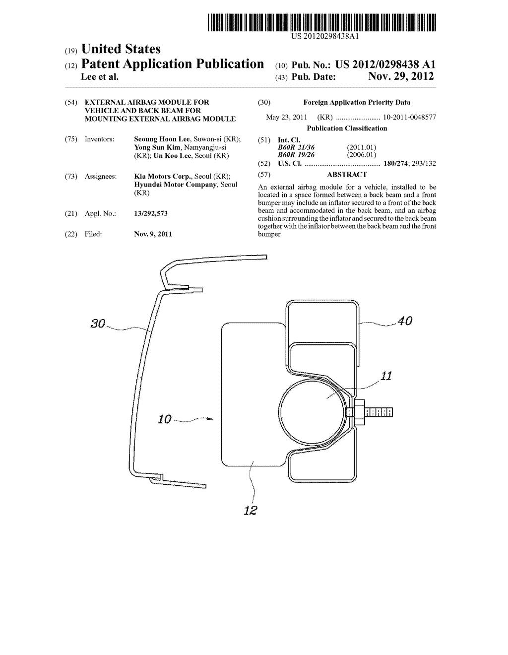 EXTERNAL AIRBAG MODULE FOR VEHICLE AND BACK BEAM FOR MOUNTING EXTERNAL     AIRBAG MODULE - diagram, schematic, and image 01