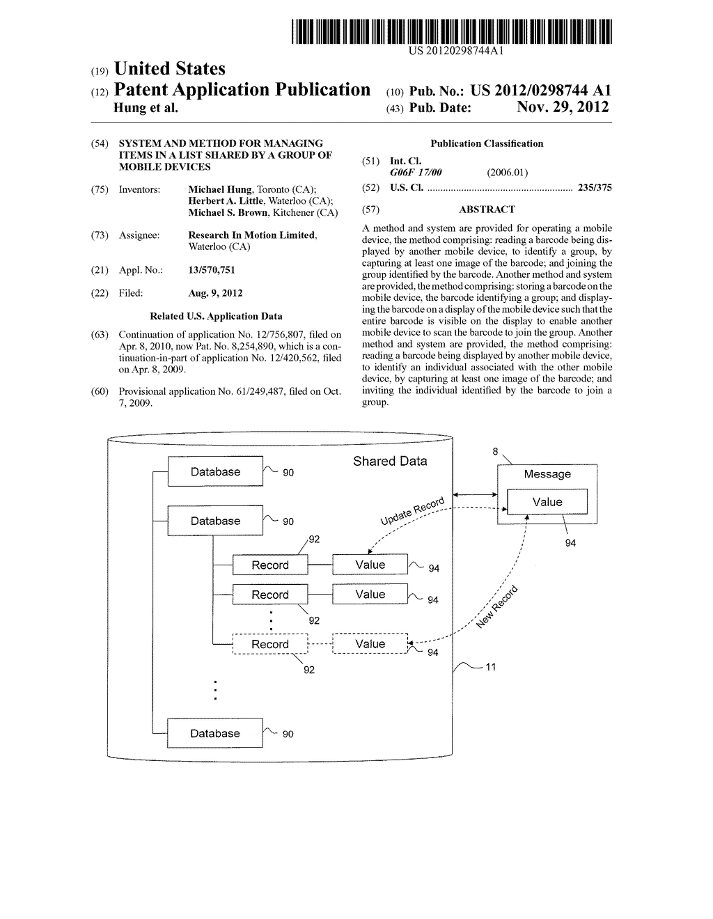 SYSTEM AND METHOD FOR MANAGING ITEMS IN A LIST SHARED BY A GROUP OF MOBILE     DEVICES - diagram, schematic, and image 01