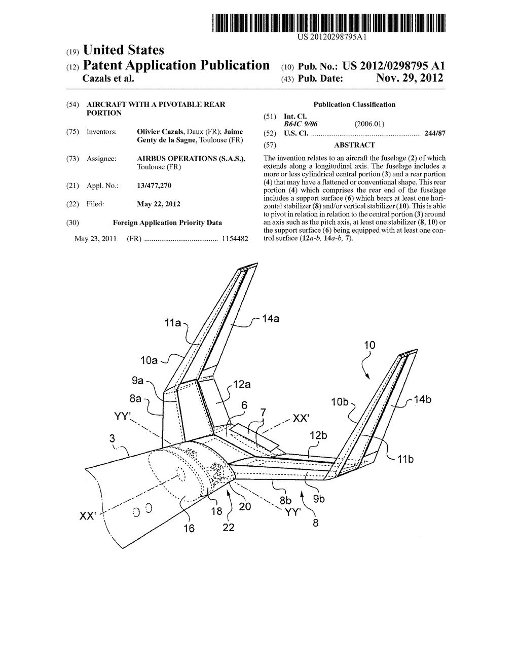 AIRCRAFT WITH A PIVOTABLE REAR PORTION - diagram, schematic, and image 01