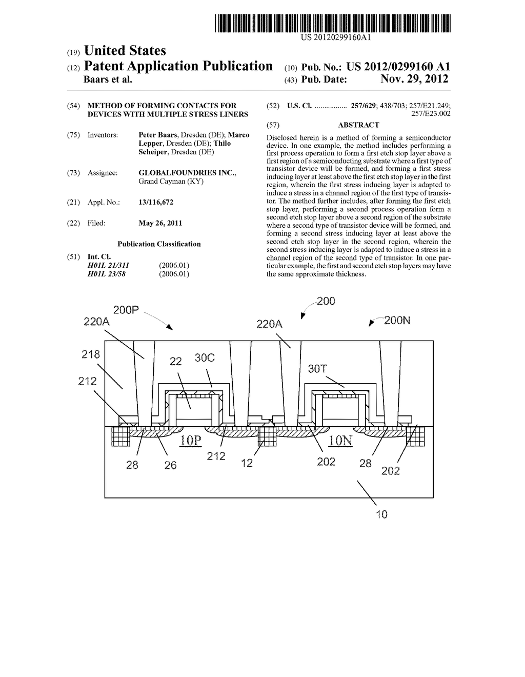 Method of Forming Contacts for Devices with Multiple Stress Liners - diagram, schematic, and image 01