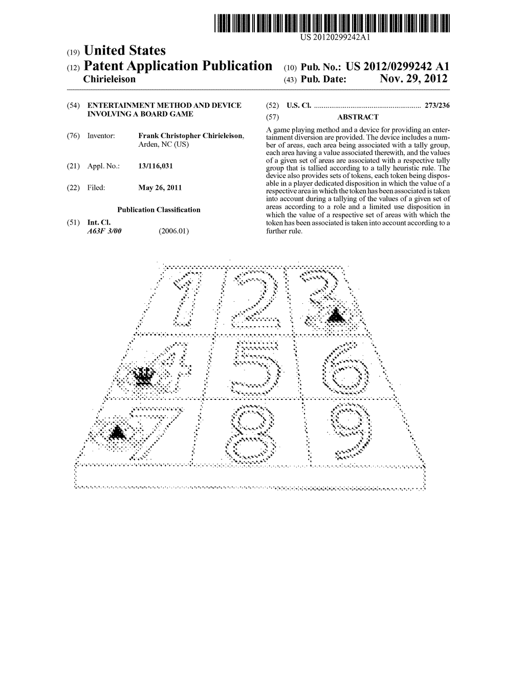 ENTERTAINMENT METHOD AND DEVICE INVOLVING A BOARD GAME - diagram, schematic, and image 01