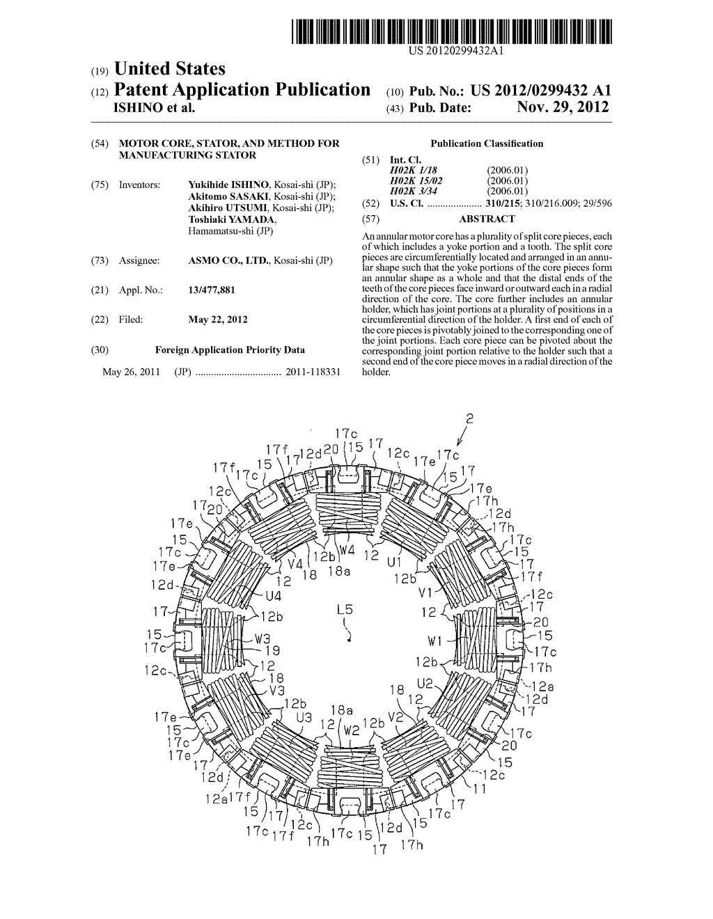 MOTOR CORE, STATOR, AND METHOD FOR MANUFACTURING STATOR - diagram, schematic, and image 01