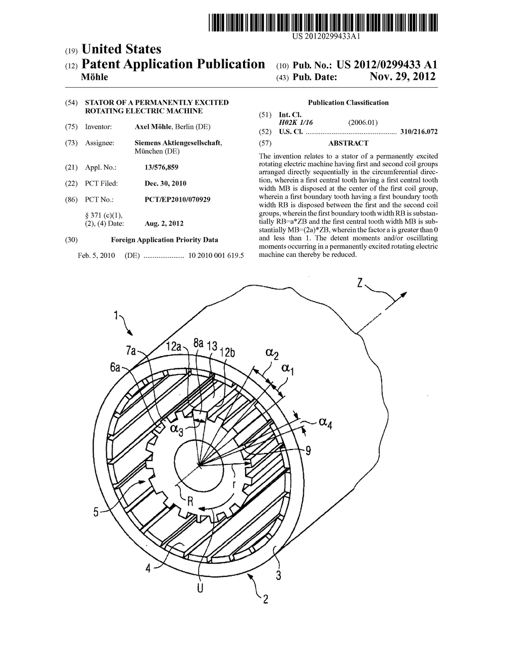 STATOR OF A PERMANENTLY EXCITED ROTATING ELECTRIC MACHINE - diagram, schematic, and image 01