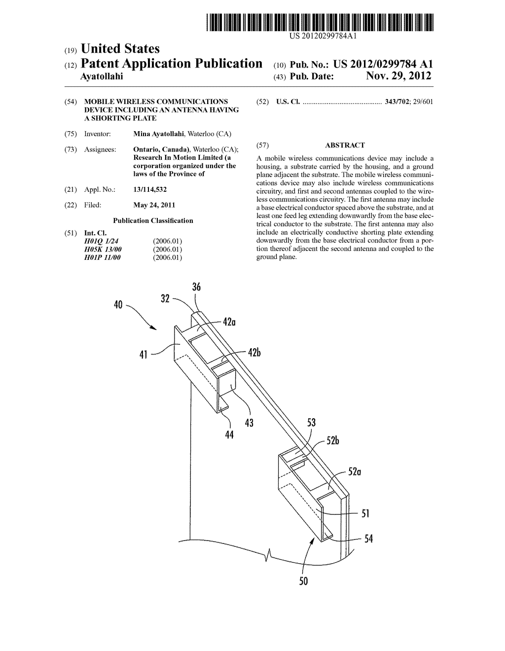 MOBILE WIRELESS COMMUNICATIONS DEVICE INCLUDING AN ANTENNA HAVING A     SHORTING PLATE - diagram, schematic, and image 01