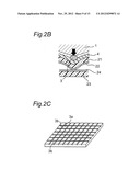 INSTALLATION STRUCTURE OF THIN-TYPE DISPLAY AND RESISTIVE FILM TYPE TOUCH     PANEL, RESISTIVE FILM TYPE TOUCH PANEL UNIT WITH FRONT-SURFACE     PROTRUSIONS, AND THIN-TYPE DISPLAY UNIT WITH BACK-SURFACE PROTRUSIONS diagram and image