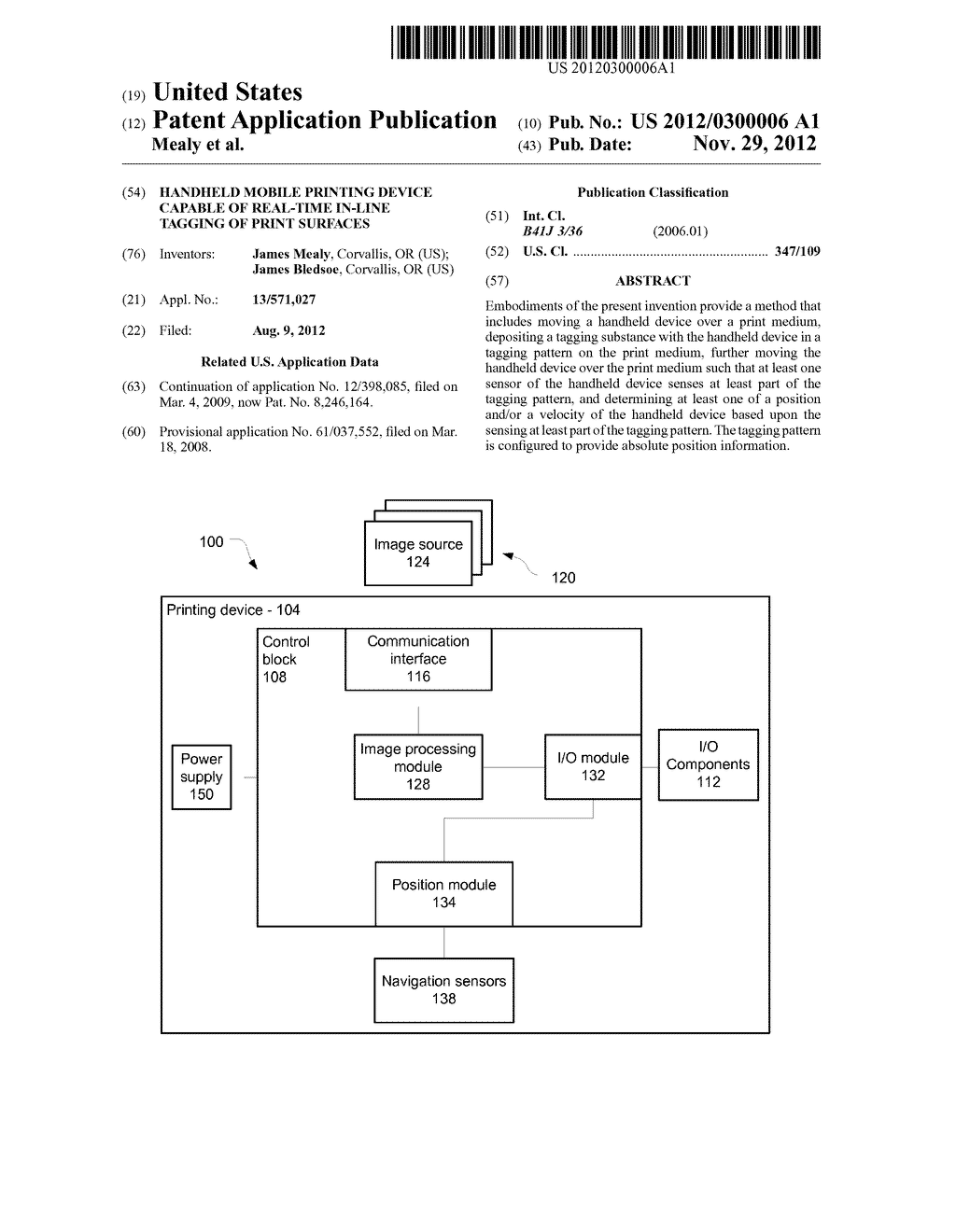 HANDHELD MOBILE PRINTING DEVICE CAPABLE OF REAL-TIME IN-LINE TAGGING OF     PRINT SURFACES - diagram, schematic, and image 01