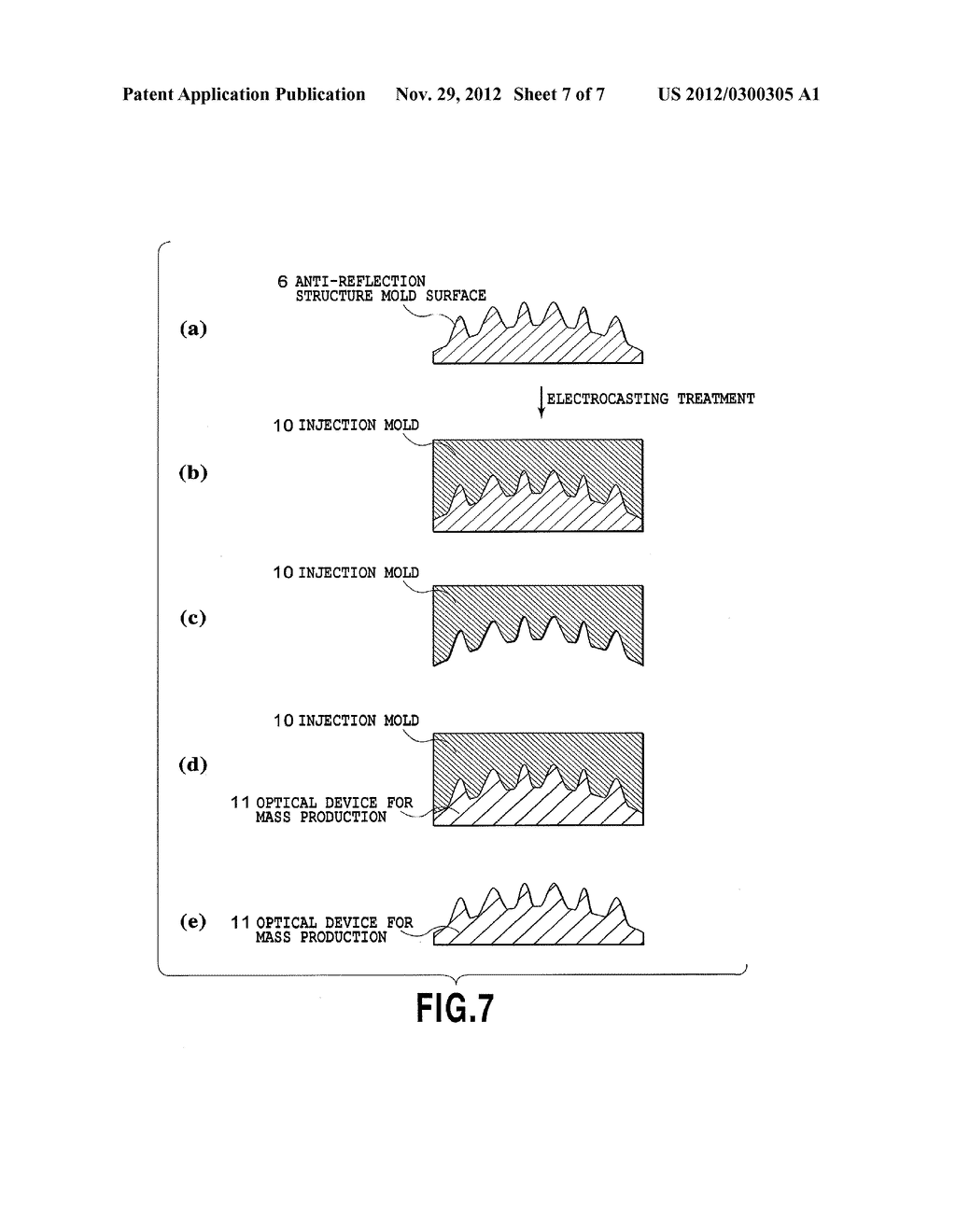 MOLD FOR OPTICAL DEVICE WITH ANTI-REFLECTION STRUCTURE, METHOD FOR     PRODUCING THE SAME, AND OPTICAL DEVICE - diagram, schematic, and image 08