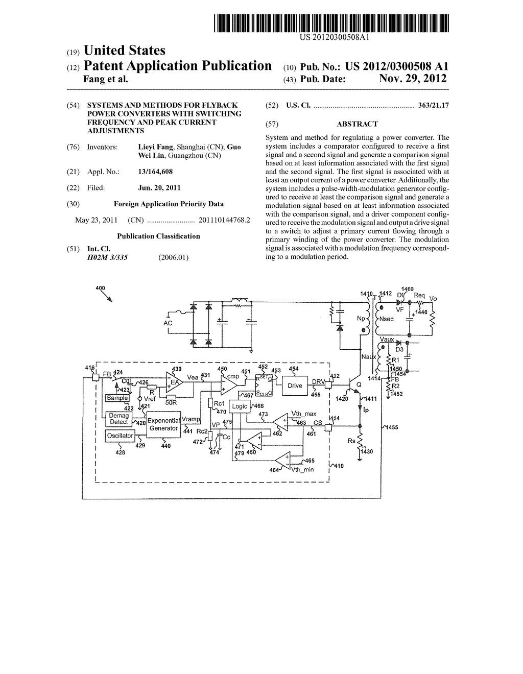 SYSTEMS AND METHODS FOR FLYBACK POWER CONVERTERS WITH SWITCHING FREQUENCY     AND PEAK CURRENT ADJUSTMENTS - diagram, schematic, and image 01