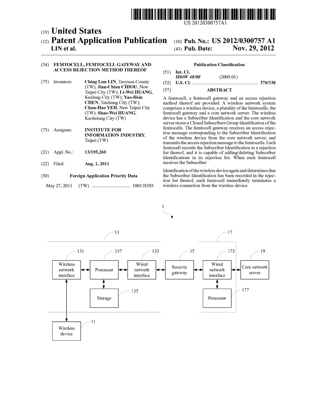 FEMTOCELL, FEMTOCELL GATEWAY AND ACCESS REJECTION METHOD THEREOF - diagram, schematic, and image 01