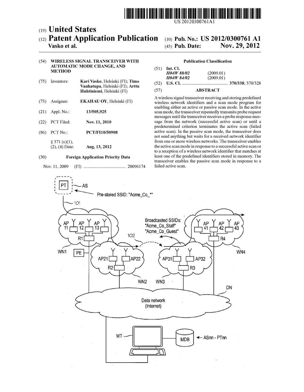 WIRELESS SIGNAL TRANSCEIVER WITH AUTOMATIC MODE CHANGE, AND METHOD - diagram, schematic, and image 01