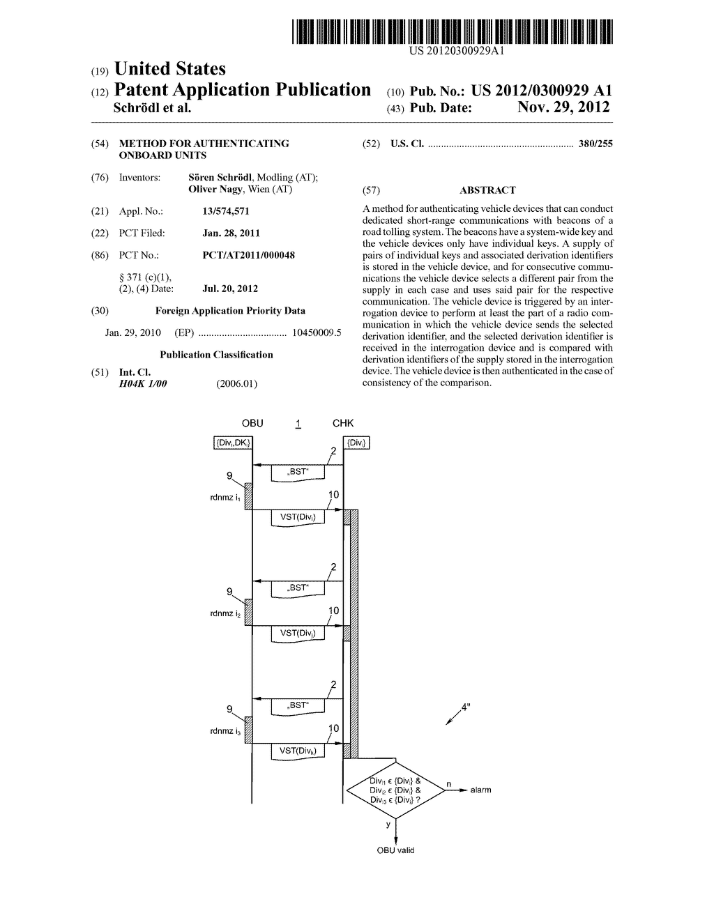 METHOD FOR AUTHENTICATING ONBOARD UNITS - diagram, schematic, and image 01