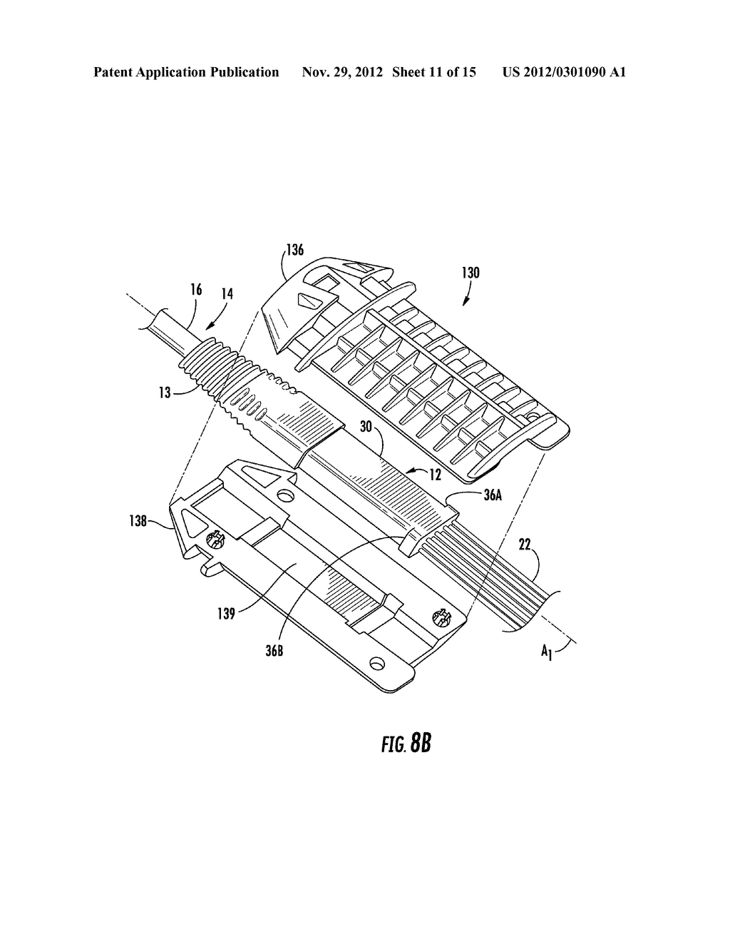 MOLDED FIBER OPTIC CABLE FURCATION ASSEMBLIES, AND RELATED FIBER OPTIC     COMPONENTS, ASSEMBLIES, AND METHODS - diagram, schematic, and image 12