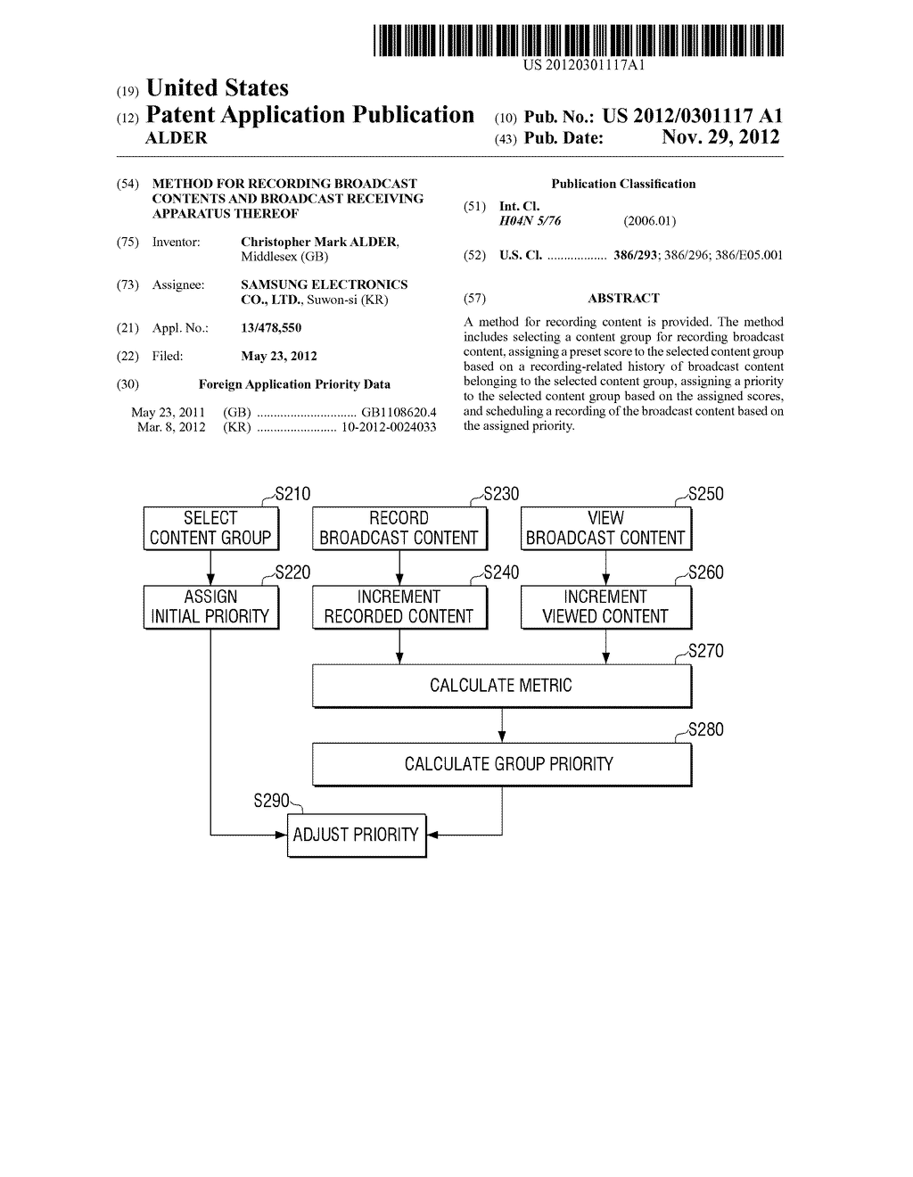 METHOD FOR RECORDING BROADCAST CONTENTS AND BROADCAST RECEIVING APPARATUS     THEREOF - diagram, schematic, and image 01