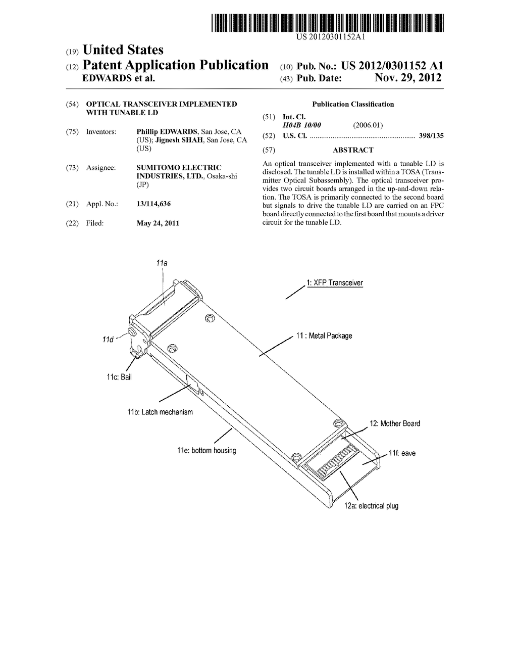 OPTICAL TRANSCEIVER IMPLEMENTED WITH TUNABLE LD - diagram, schematic, and image 01