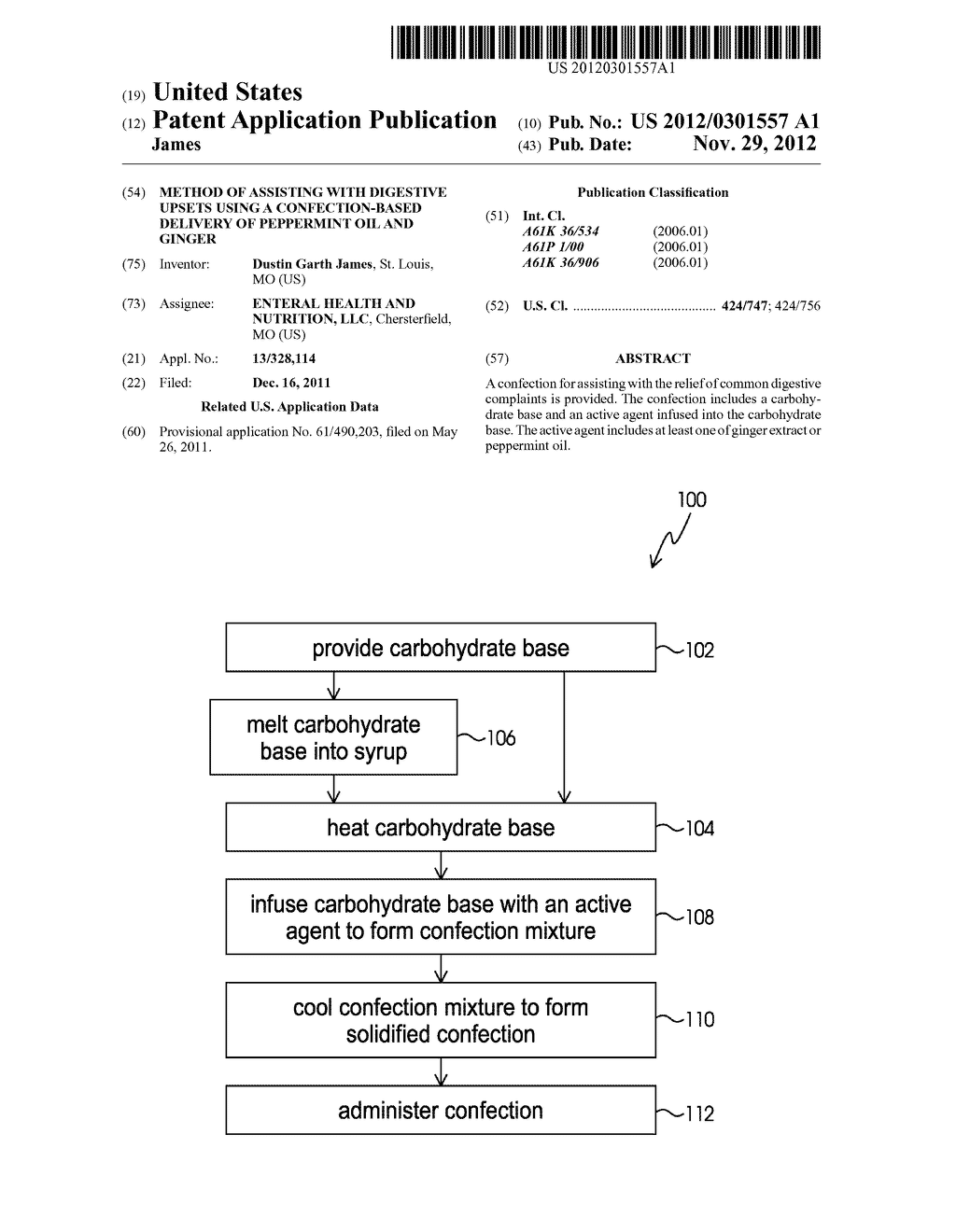 METHOD OF ASSISTING WITH DIGESTIVE UPSETS USING A CONFECTION-BASED     DELIVERY OF PEPPERMINT OIL AND GINGER - diagram, schematic, and image 01