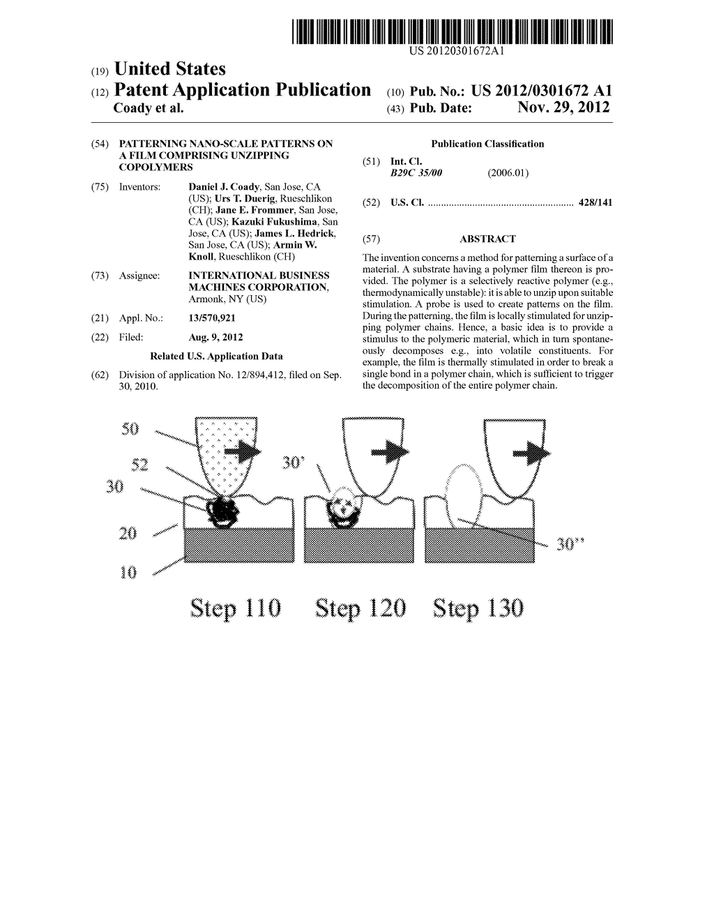 PATTERNING NANO-SCALE PATTERNS ON A FILM COMPRISING UNZIPPING COPOLYMERS - diagram, schematic, and image 01