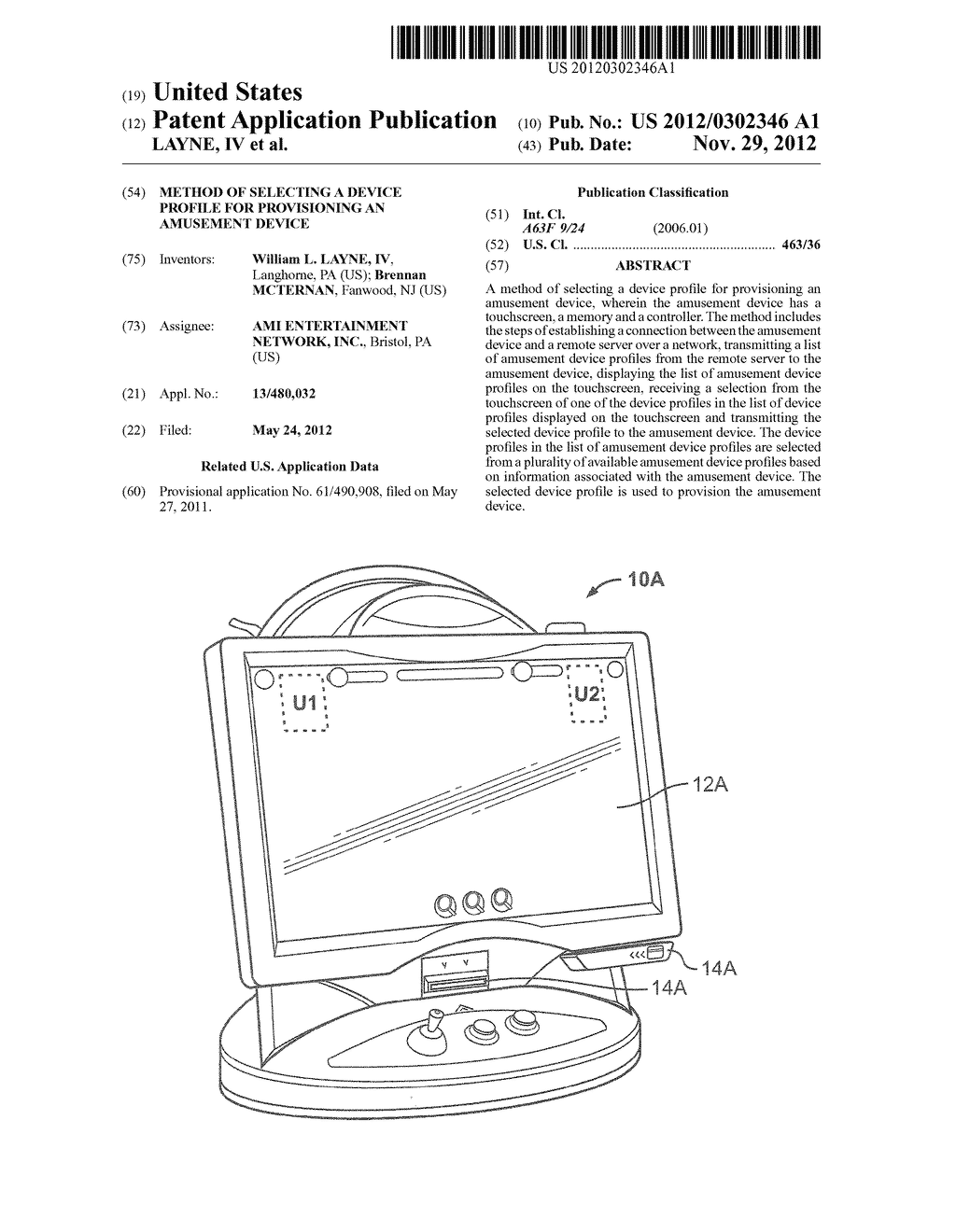 METHOD OF SELECTING A DEVICE PROFILE FOR PROVISIONING AN AMUSEMENT DEVICE - diagram, schematic, and image 01