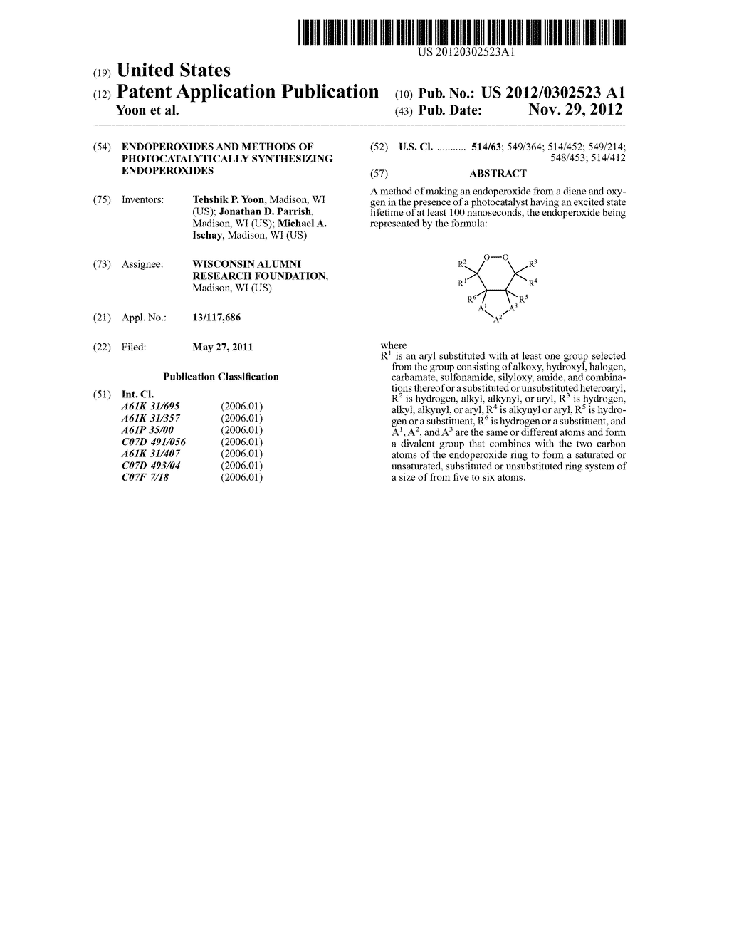 ENDOPEROXIDES AND METHODS OF PHOTOCATALYTICALLY  SYNTHESIZING     ENDOPEROXIDES - diagram, schematic, and image 01