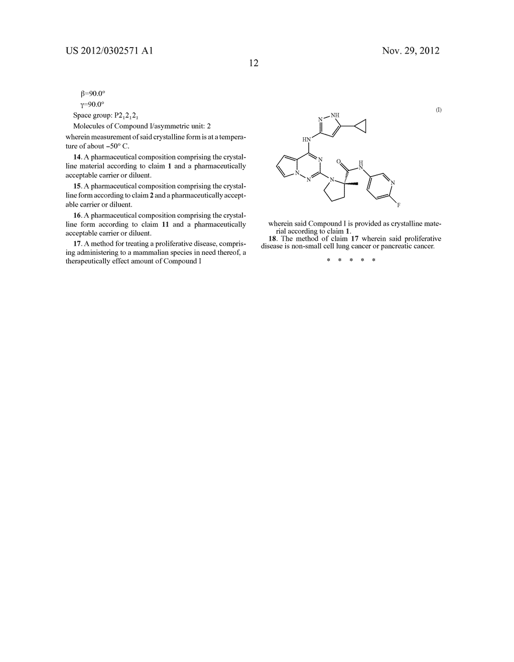 CRYSTALLINE FORMS OF     (S)-1-(4-(5-CYCLOPROPYL-1H-PYRAZOL-3-YLAMINO)PYRROLO[1,2-f][1,2,4]TRIAZIN-    -2-YL)-N-(6-FLUOROPYRIDIN-3-YL)-2-METHYLPYRROLIDINE-2-CARBOXAMIDE - diagram, schematic, and image 22