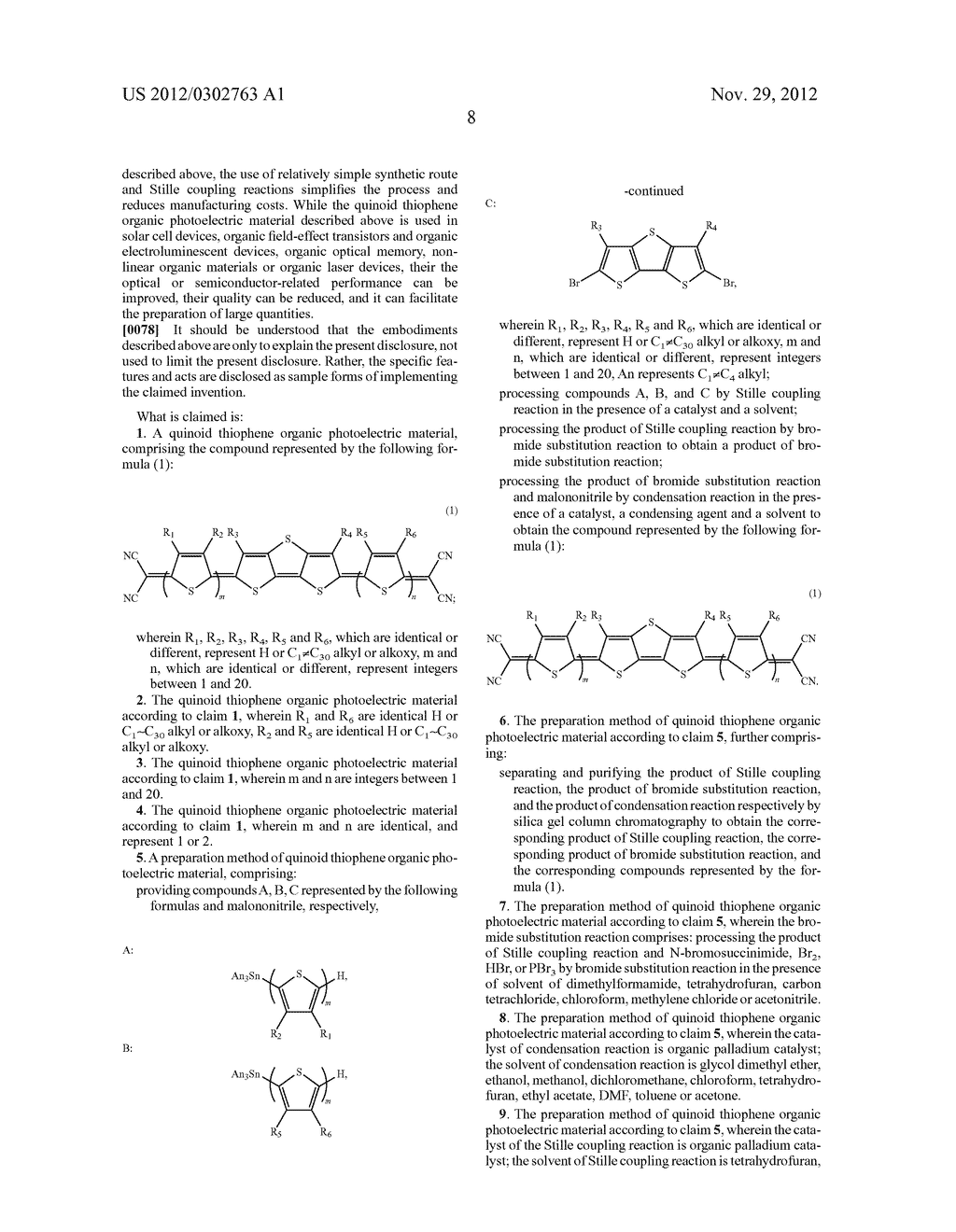 QUINOID THIOPHENE ORGANIC PHOTOELECTRIC MATERIAL, PREPARATION METHOD     THEREOF AND APPLICATION THEREOF - diagram, schematic, and image 14